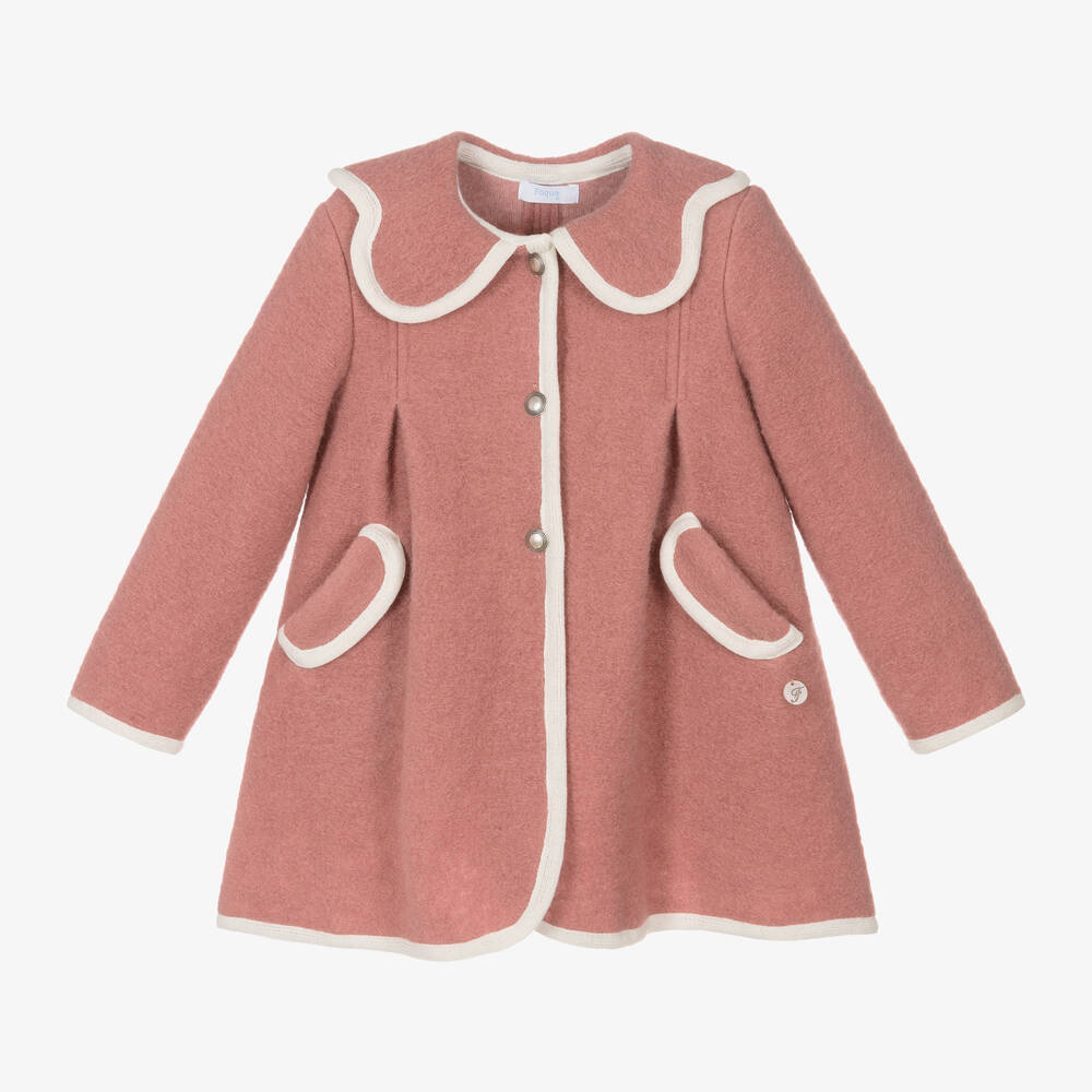 Foque - Girls Pink Wool Coat | Childrensalon