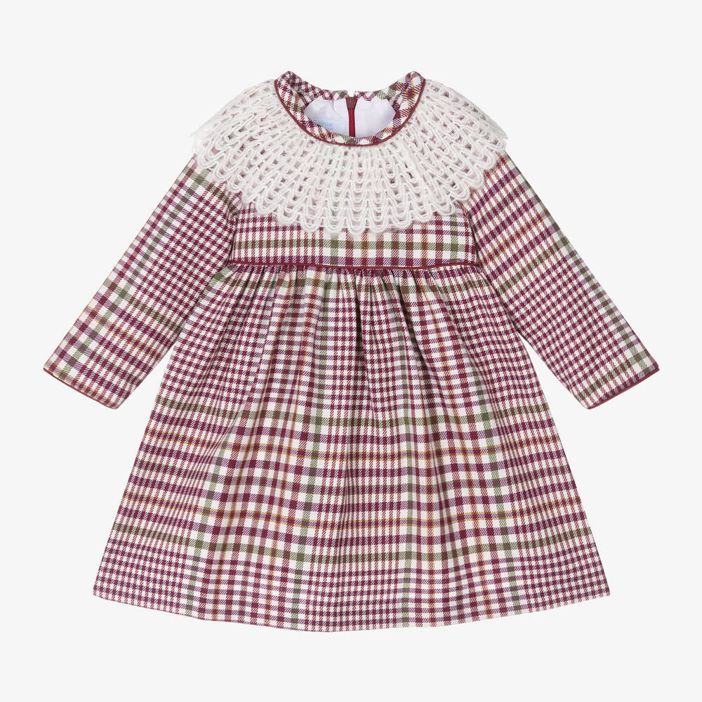 Foque - Girls Purple Check & Knitted Collar Dress | Childrensalon