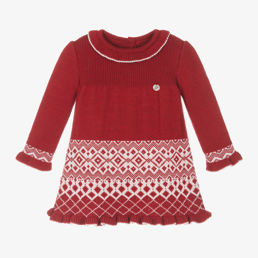 Foque - Girls Red Knitted Wool Dress | Childrensalon