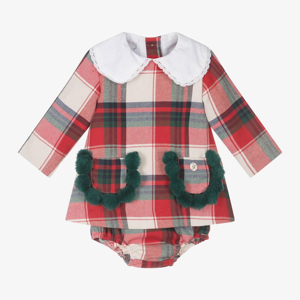 Foque - Girls Red Tartan Cotton Dress | Childrensalon