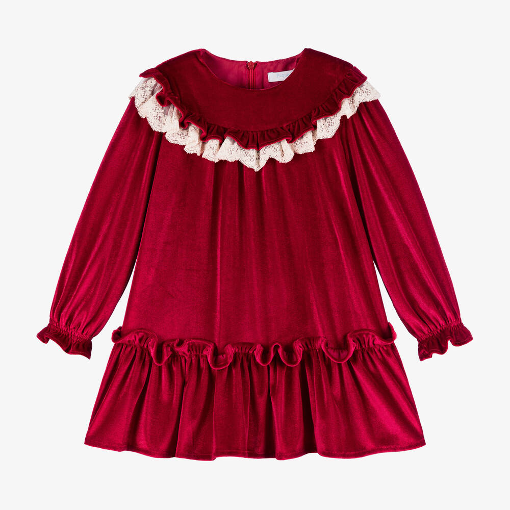 Foque - Girls Red Velour Dress | Childrensalon