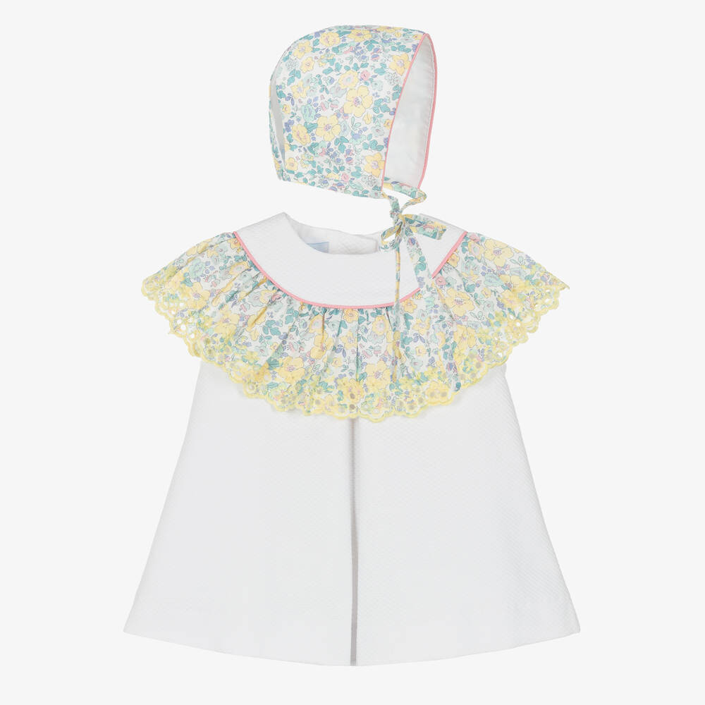 Foque - طقم فستان أطفال بناتي قطن لون أبيض بطبعة ورود | Childrensalon