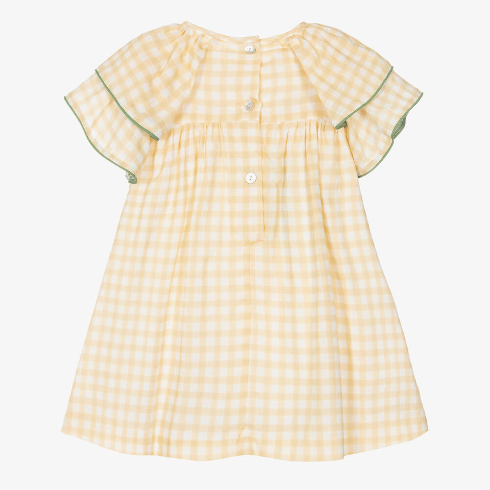 Foque - Girls Yellow Gingham Cotton Dress | Childrensalon