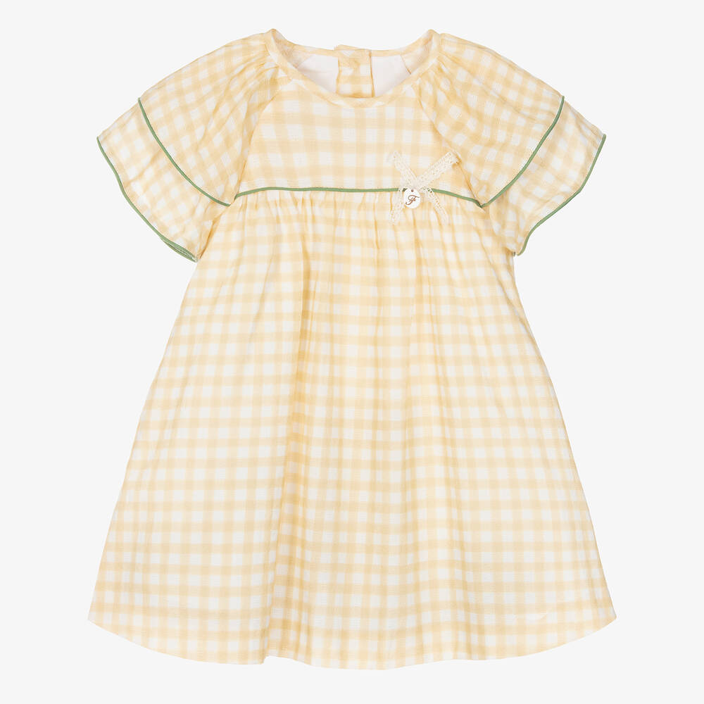 Foque - Girls Yellow Gingham Cotton Dress | Childrensalon
