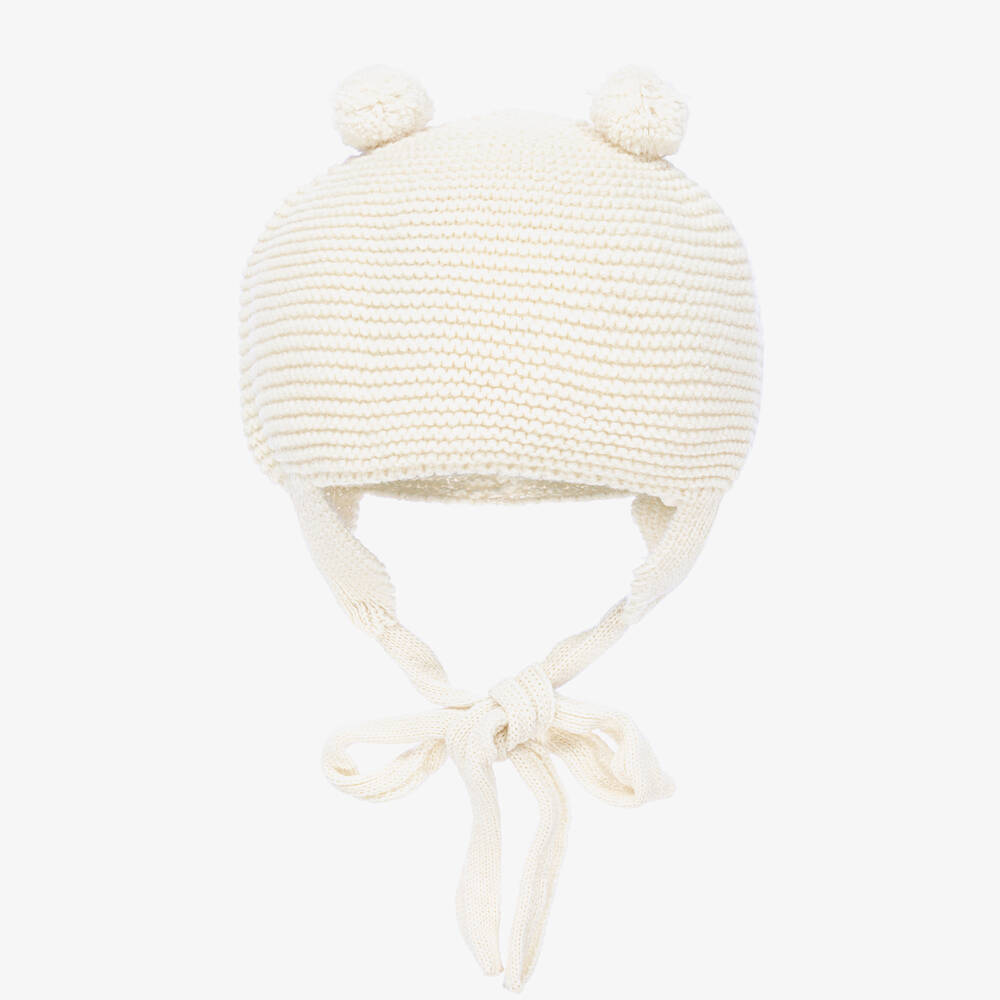 Foque Babies' Ivory Knitted Pom-pom Hat