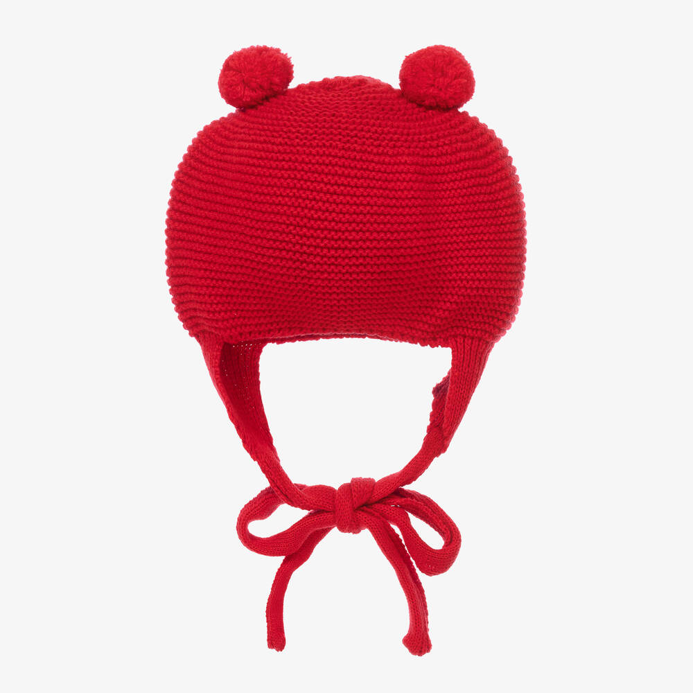 Foque - Bonnet rouge en maille à pompon | Childrensalon