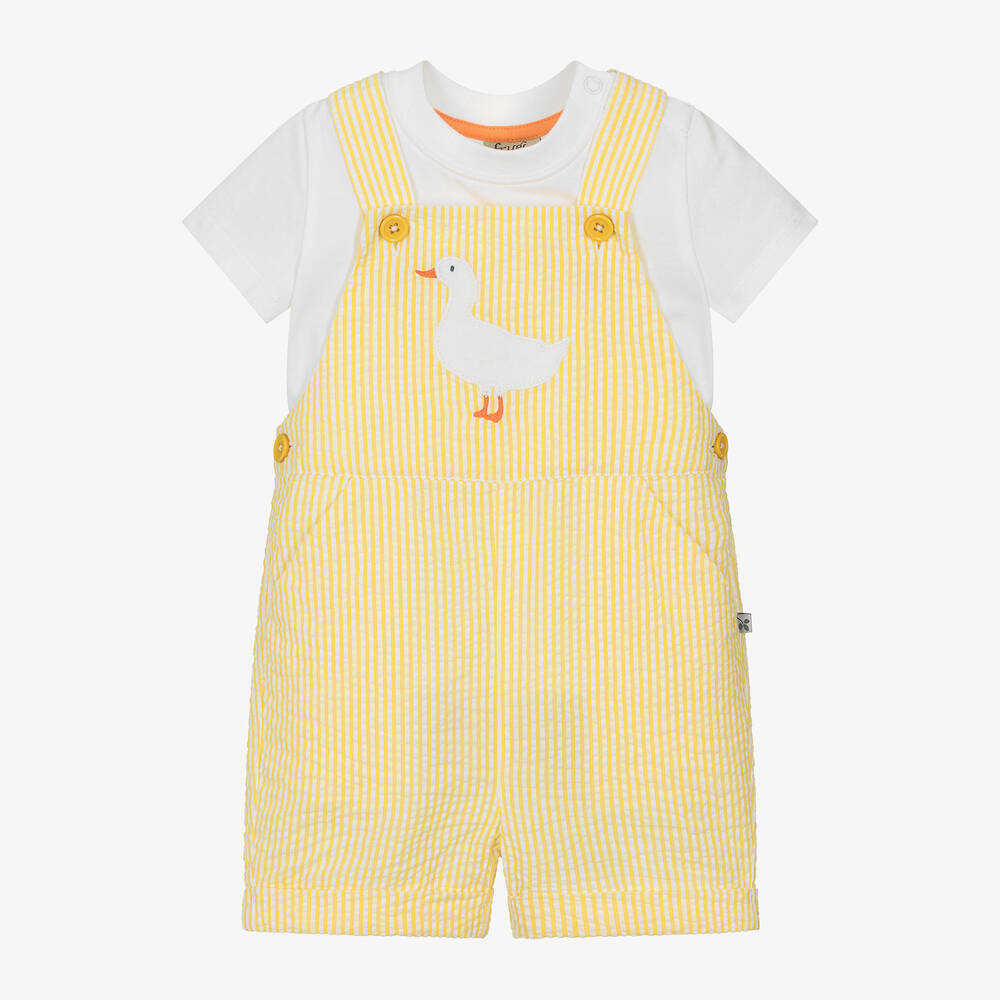 Frugi - Baby Boys Yellow Cotton Dungaree Set | Childrensalon