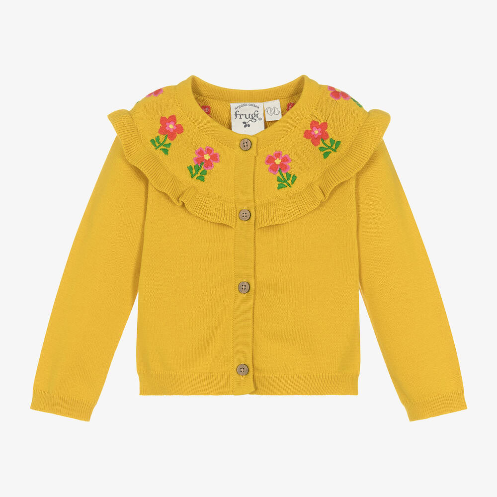 Frugi - Baby Girls Yellow Cotton Flower Cardigan | Childrensalon
