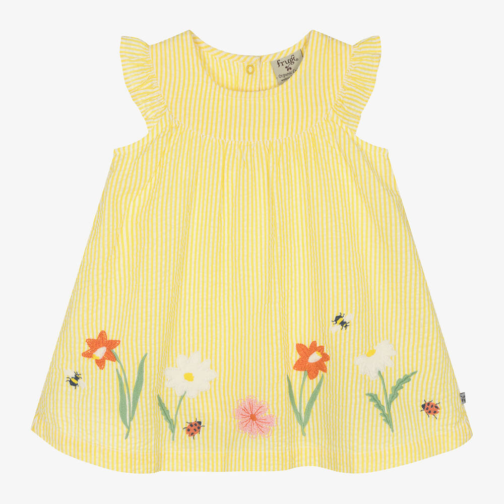 Frugi - Baby Girls Yellow Cotton Flower Dress | Childrensalon