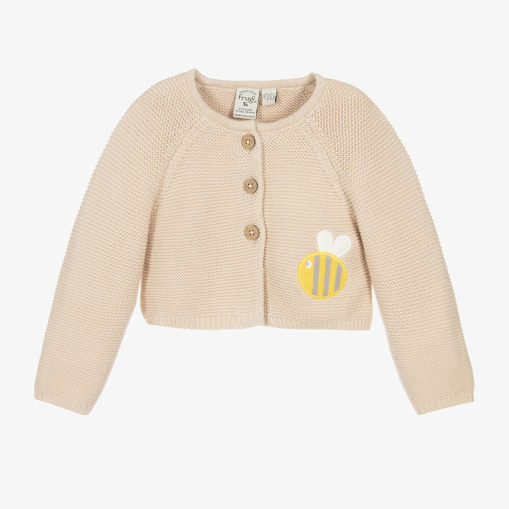 Frugi - Beige Knitted Cotton Baby Cardigan | Childrensalon