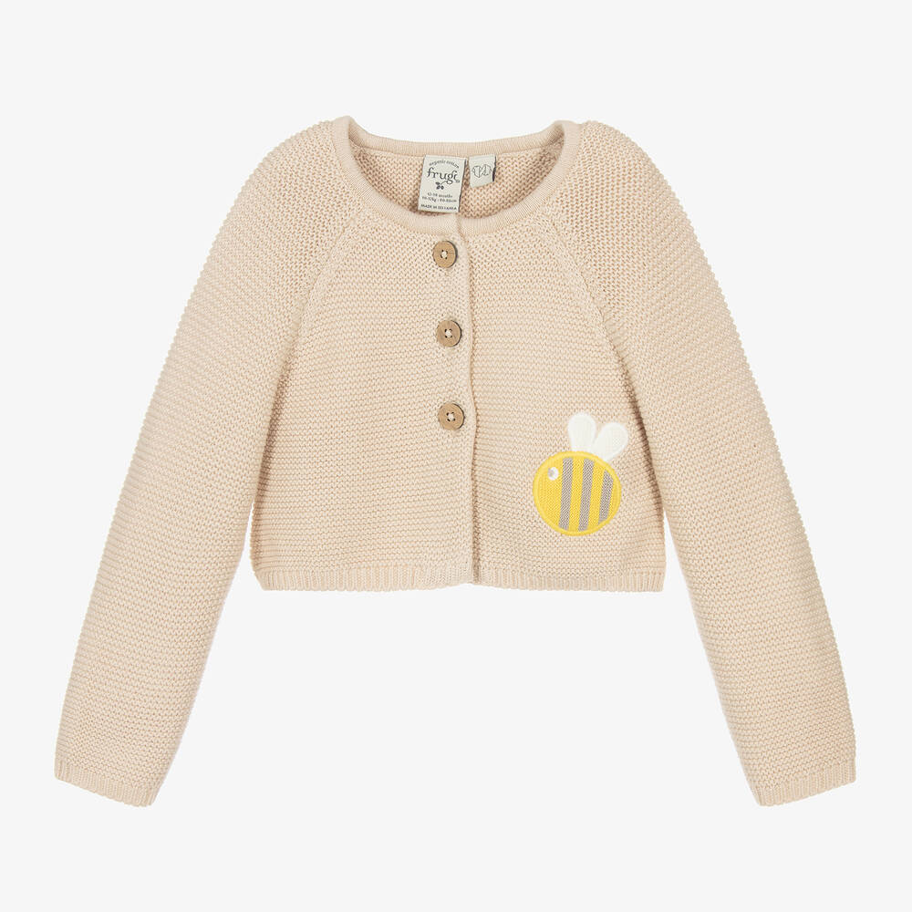 Shop Frugi Beige Knitted Cotton Baby Cardigan