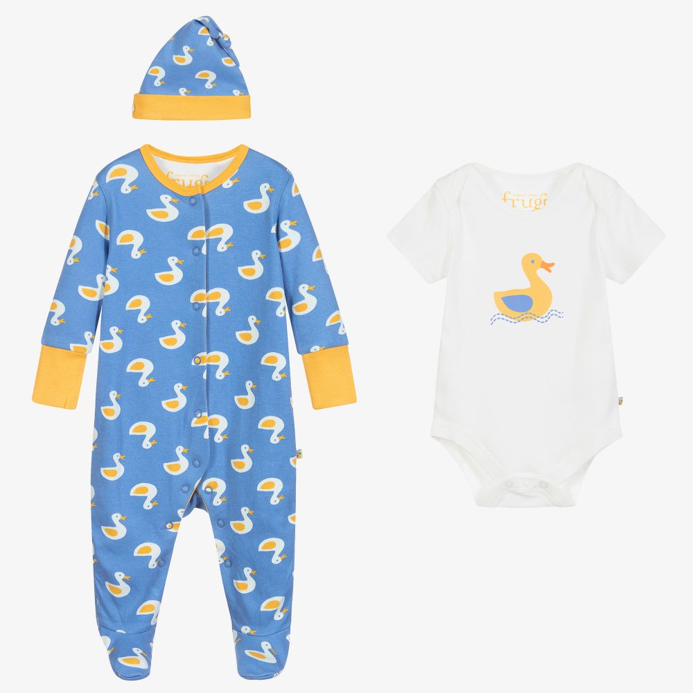 Frugi - Blue 3 Piece Babysuit Set | Childrensalon