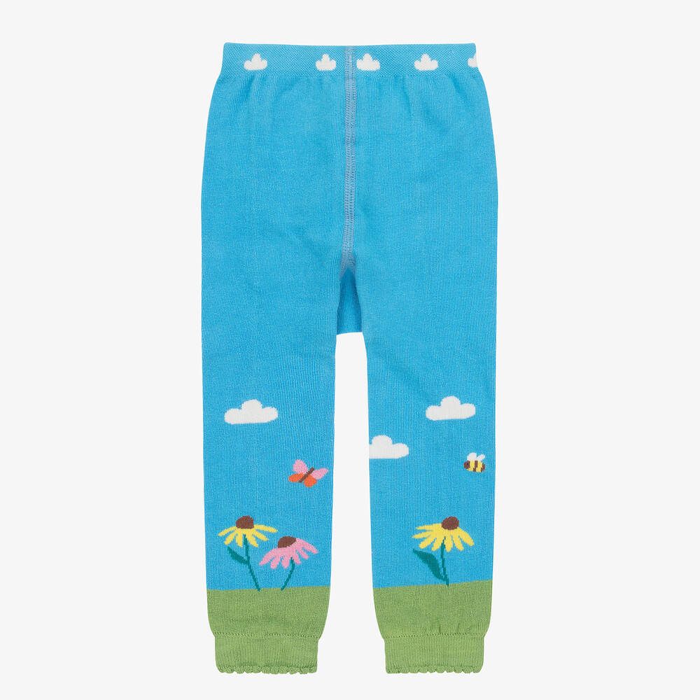 Frugi - Blue Knitted Organic Cotton Bee Leggings | Childrensalon