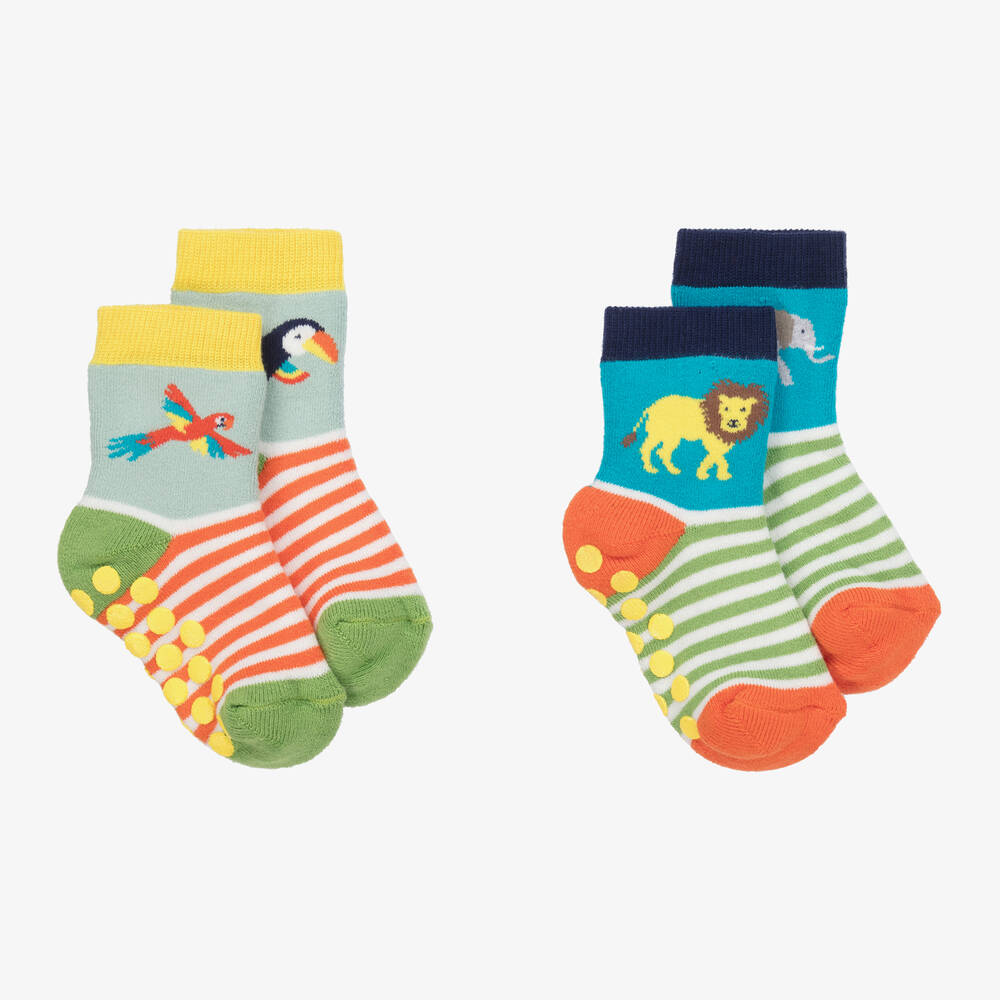 Frugi - Blue Organic Cotton Jungle Socks (2 Pack) | Childrensalon