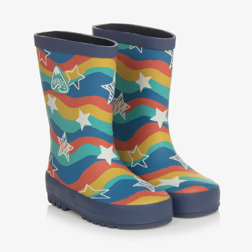 Frugi - Blue Wavy Stripes & Stars Rain Boots | Childrensalon