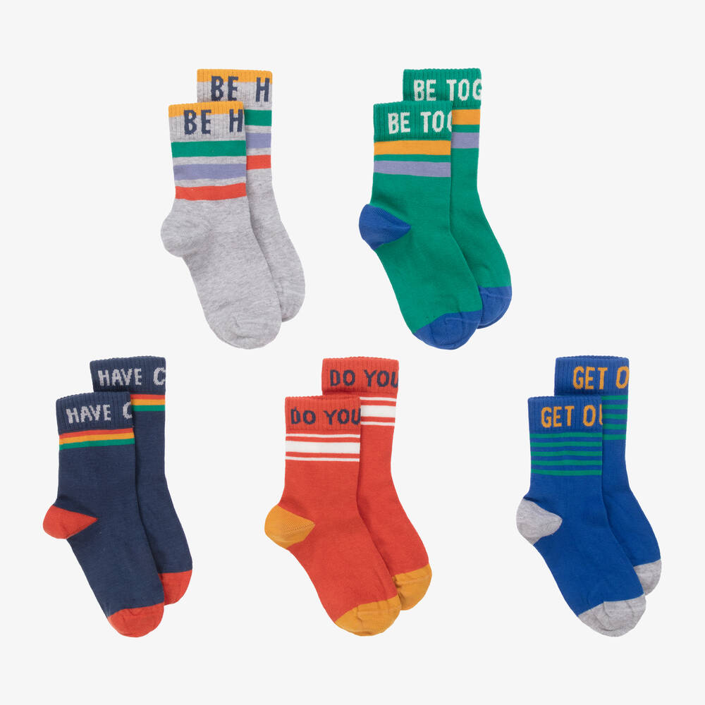 Frugi - Boys Blue Cotton Knit Socks (5 Pack) | Childrensalon