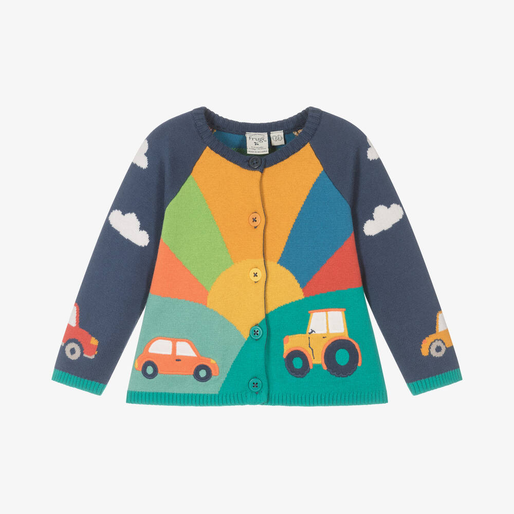 Frugi - Boys Blue Cotton Knit Sunrise Cardigan | Childrensalon