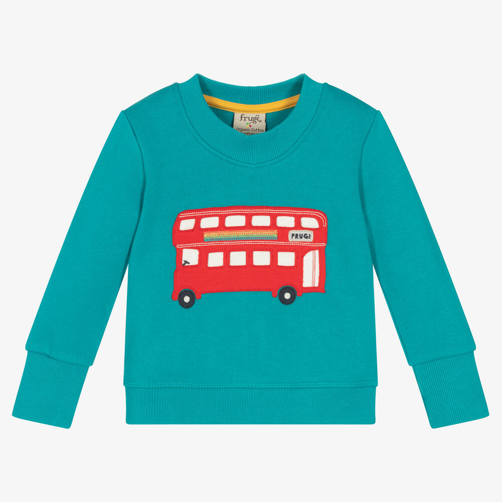 Frugi Babies' Boys Blue Organic Cotton Bus Sweatshirt