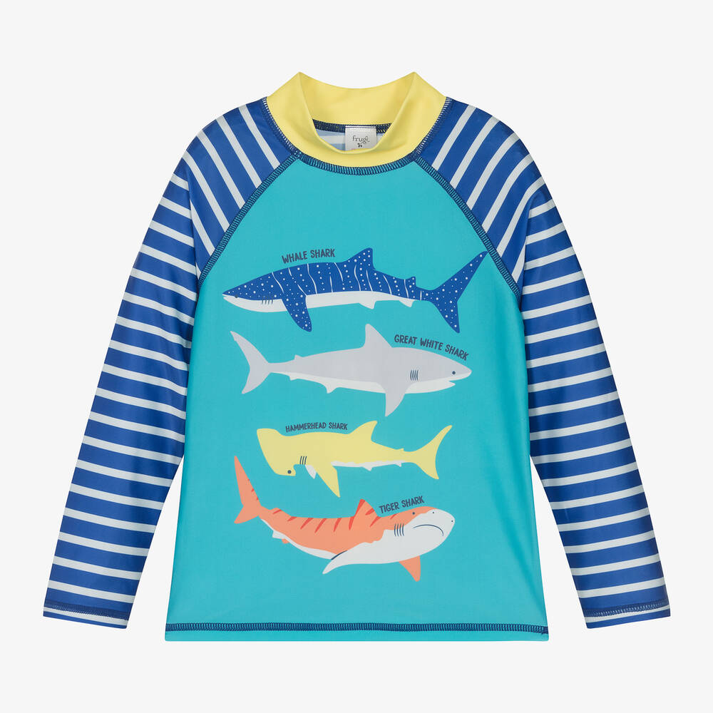 Frugi - Boys Blue Shark Sun Protective Top (UPF50+) | Childrensalon