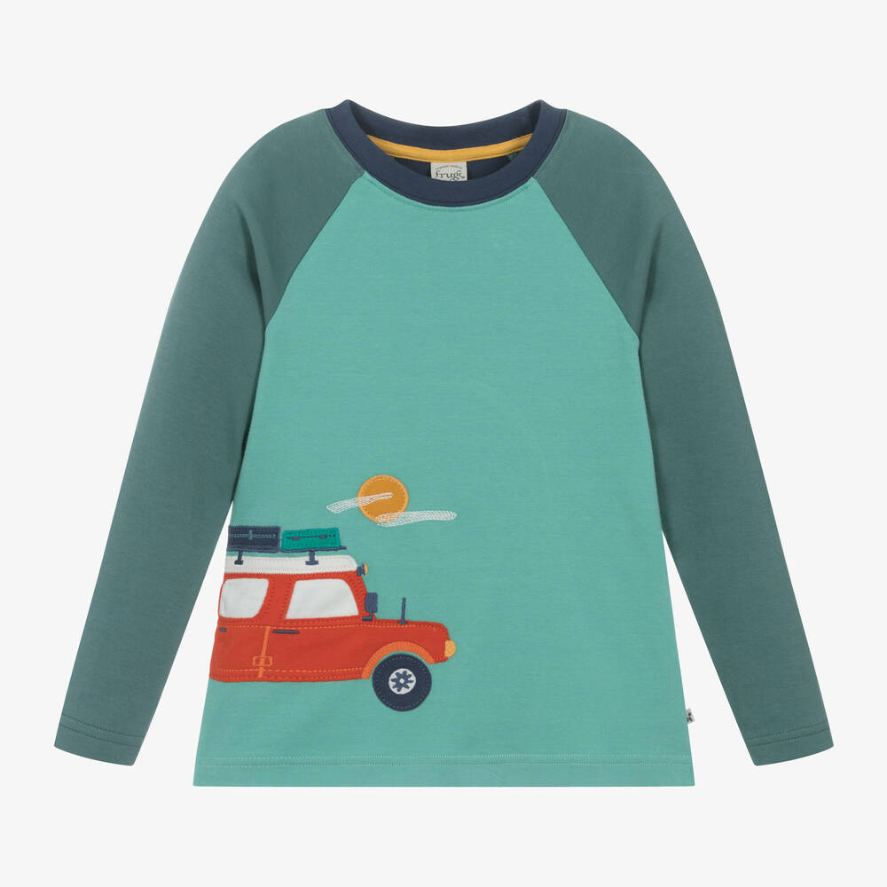 Frugi - Boys Green Organic Cotton Camping Top | Childrensalon