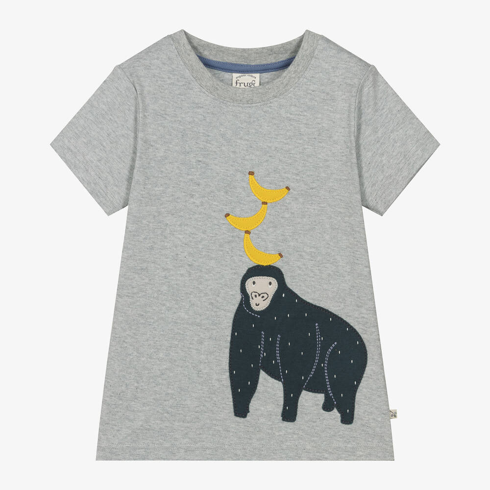Frugi - Boys Grey Organic Cotton Gorilla T-Shirt | Childrensalon