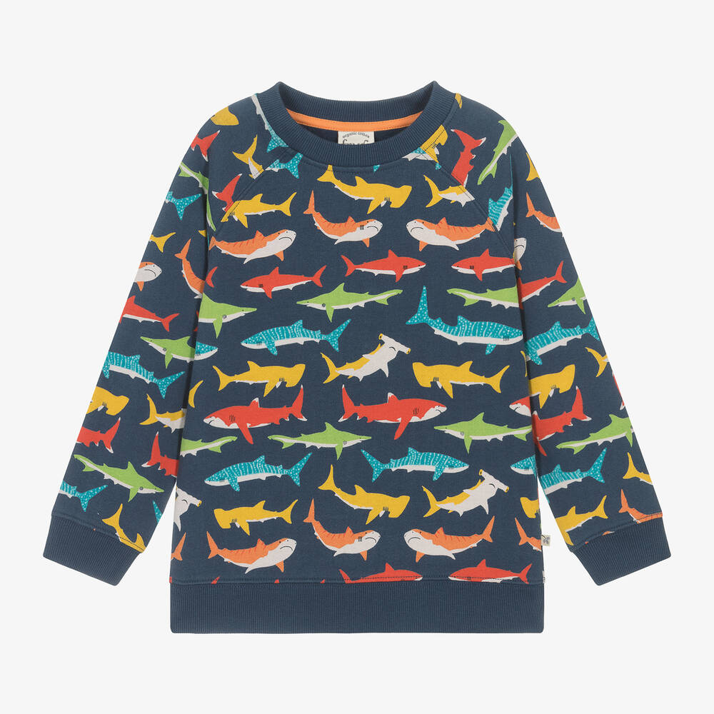 Frugi - Boys Navy Blue Cotton Shark Sweatshirt | Childrensalon