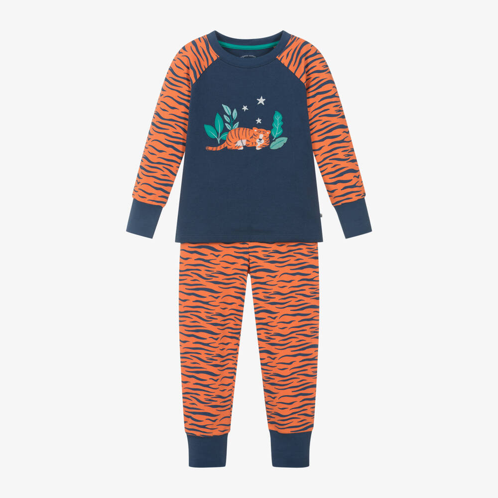 Frugi - Boys Navy Blue Organic Cotton Tiger Pyjamas | Childrensalon