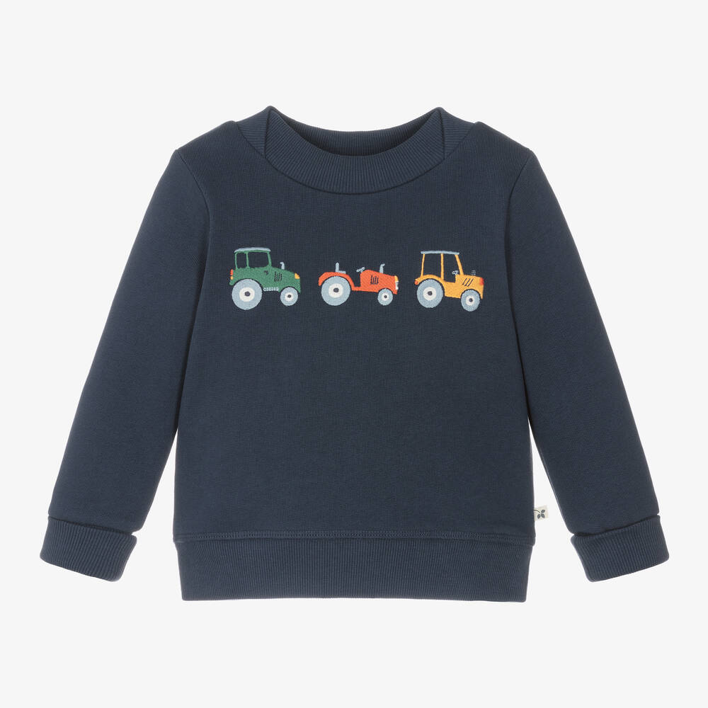 frugi boys navy blue organic cotton tractor sweatshirt