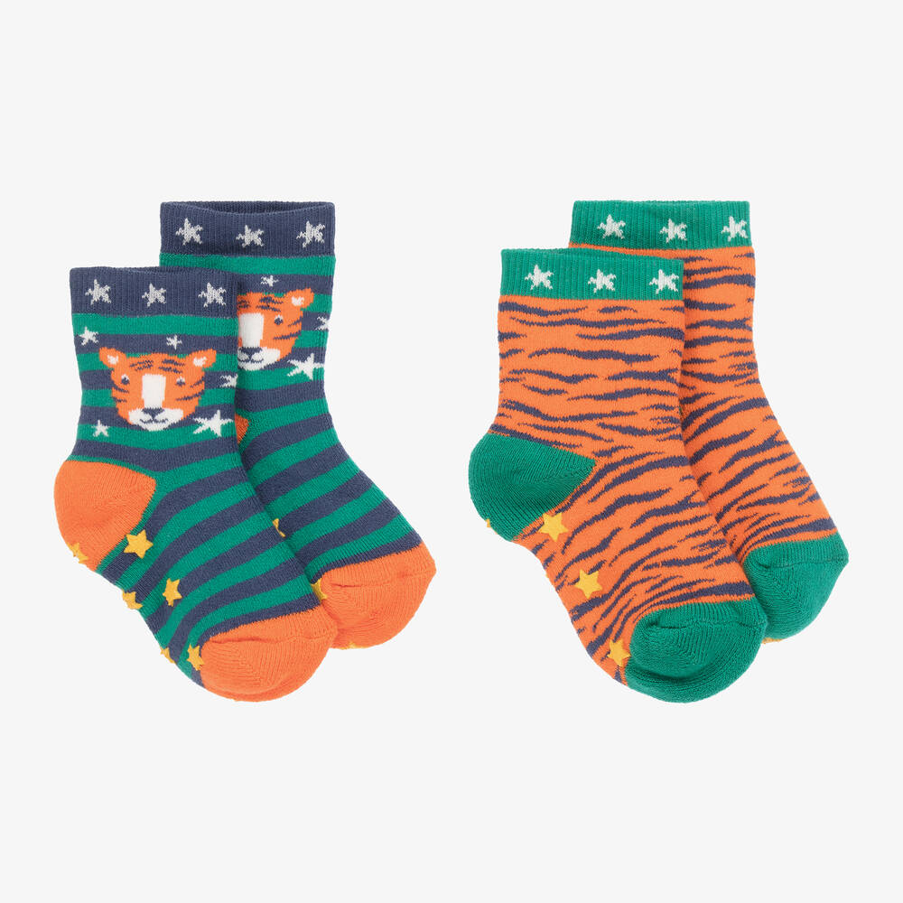 Frugi - Boys Orange Cotton Slipper Socks (2 Pack) | Childrensalon