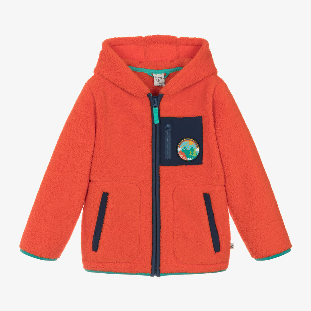 Frugi - Boys Orange Fleece Zip-Up Top | Childrensalon