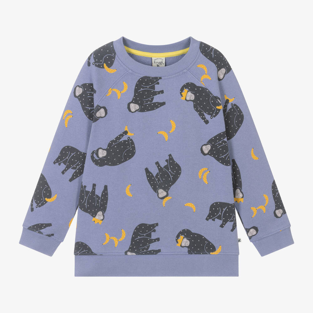 Shop Frugi Boys Purple Cotton Gorilla Sweatshirt
