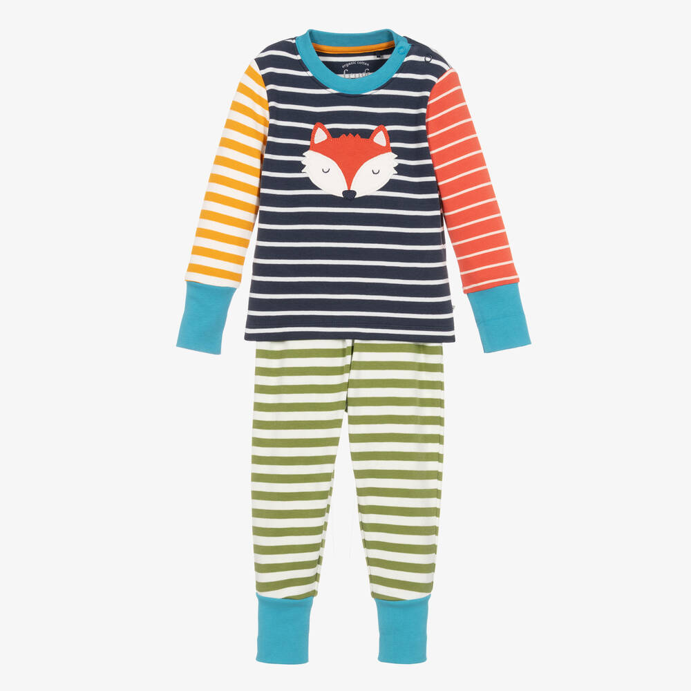 Frugi Babies' Boys Striped Organic Cotton Fox Pyjamas