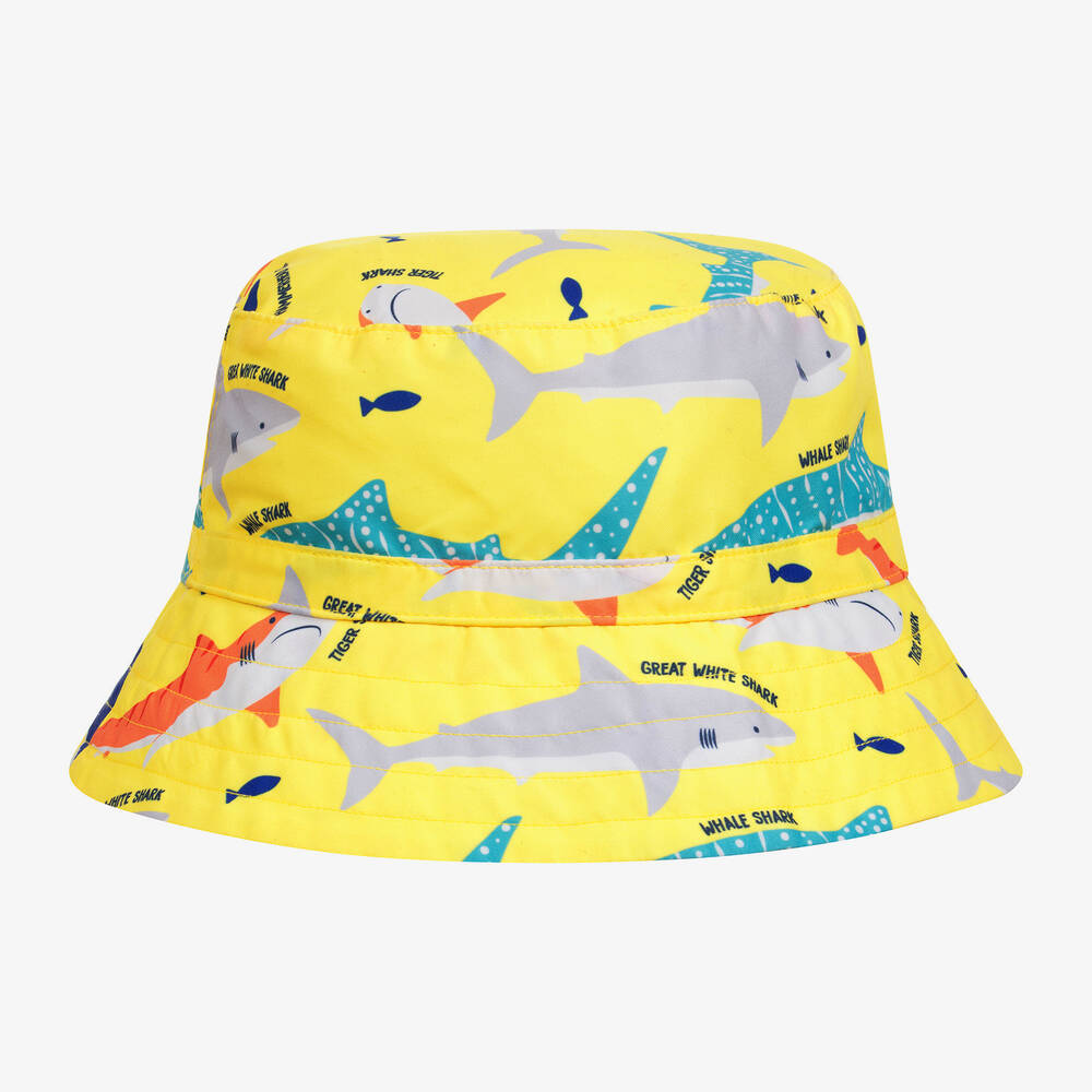 Frugi - قبعة بطبعة القرش لون أصفر للأولاد (+UPF50) | Childrensalon