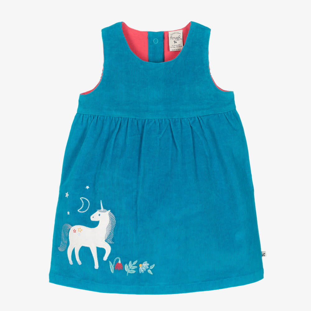 frugi girls blue corduroy unicorn dress