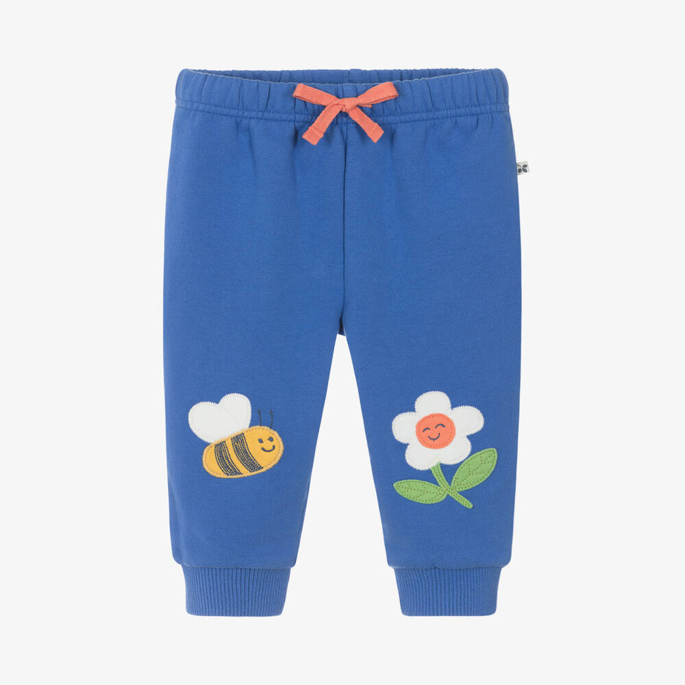 Frugi - Girls Blue Cotton Flower-Patch Joggers | Childrensalon