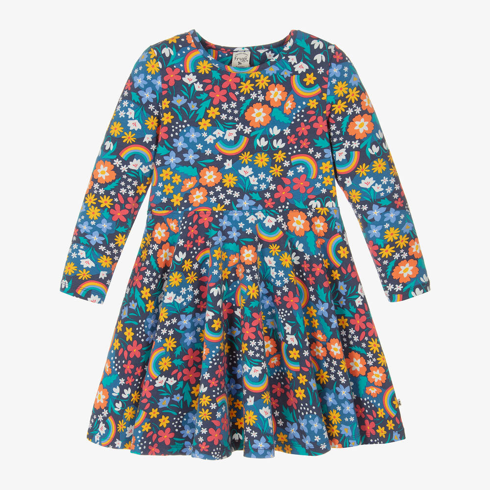 Frugi - Girls Blue Organic Cotton Floral Dress | Childrensalon