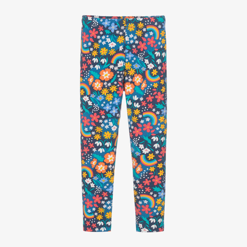 Frugi - Girls Blue Organic Cotton Flower Leggings | Childrensalon