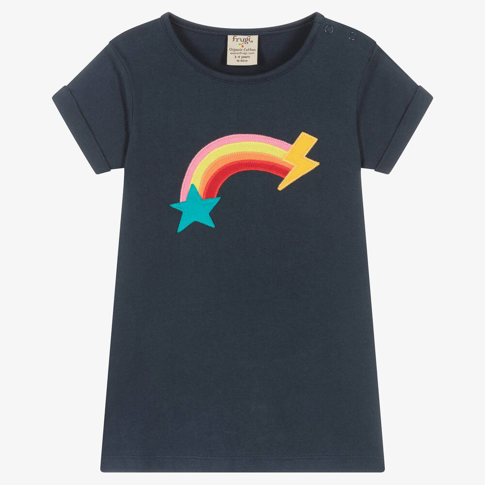 Frugi Kids' Girls Blue Organic Cotton Rainbow T-shirt