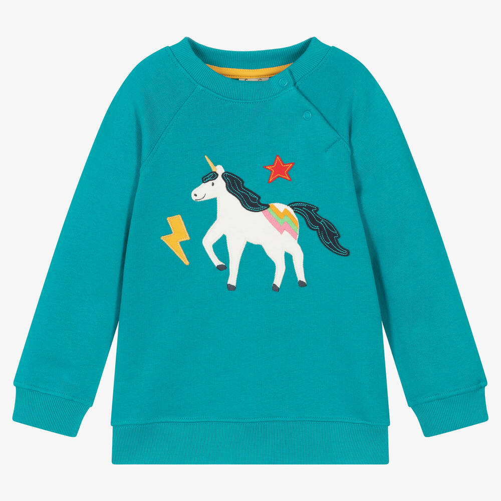 Frugi Babies' Girls Blue Organic Cotton Unicorn Sweatshirt