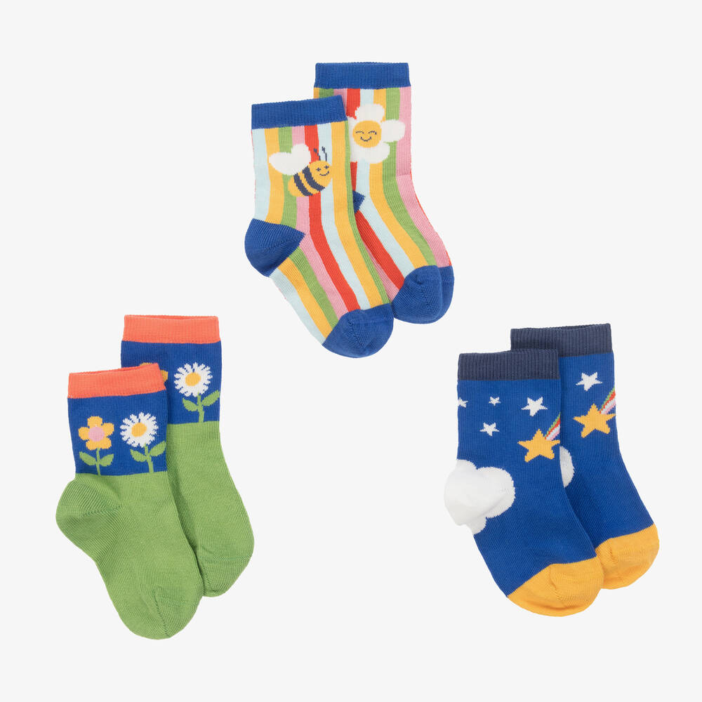 Frugi - Girls Green & Blue Cotton Socks (3 Pack) | Childrensalon