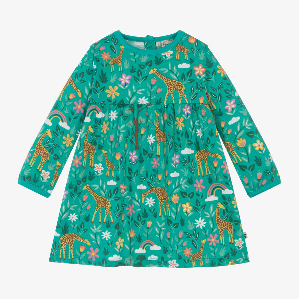 Frugi - Girls Green Cotton Giraffe Print Dress | Childrensalon