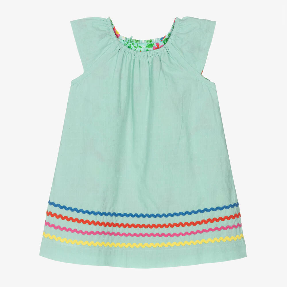 Frugi - Girls Green Cotton Reversible Dress | Childrensalon