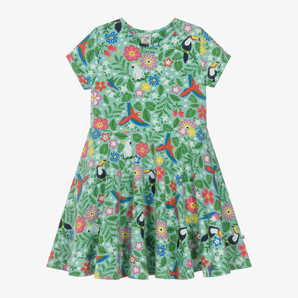 Frugi - Girls Green Cotton Tropical Dress | Childrensalon