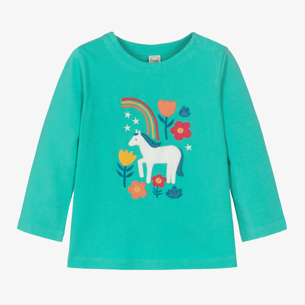 Frugi - Girls Green Organic Cotton Horse Top | Childrensalon