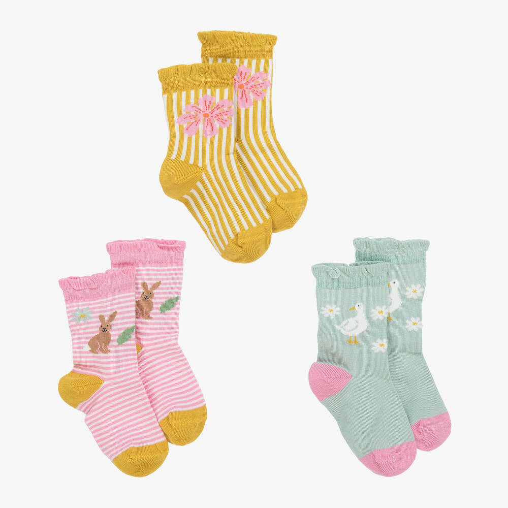 Frugi - Girls Green Organic Cotton Socks (3 Pack)  | Childrensalon