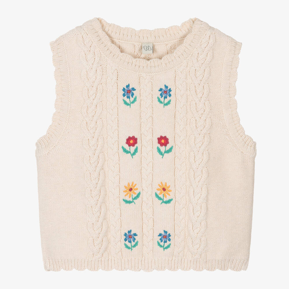 Frugi - Girls Ivory Cable Knit Slipover | Childrensalon