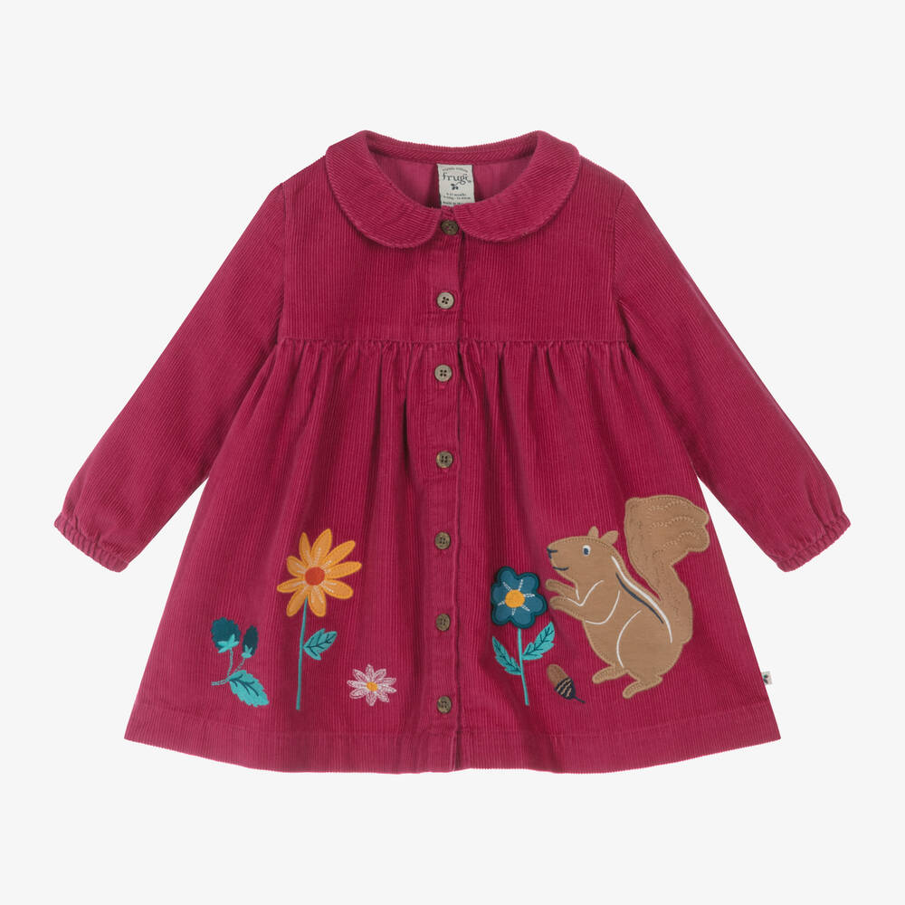 Frugi - Girls Pink Corduroy Squirrel Dress | Childrensalon