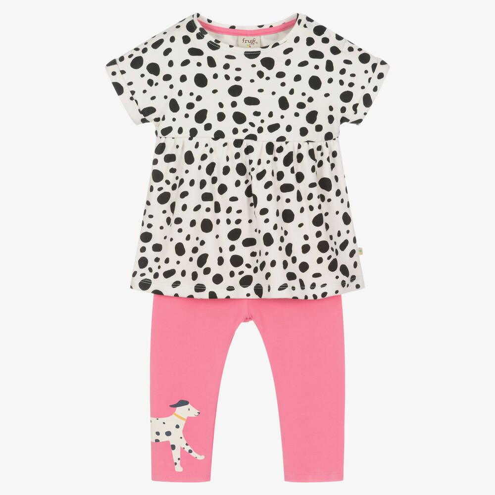 Frugi Babies' Girls Pink Dalmatian Print Leggings Set