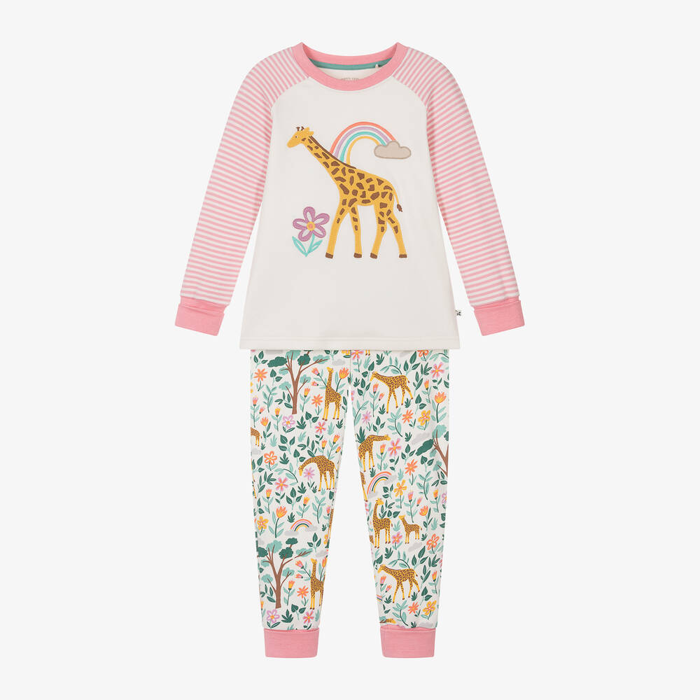 Frugi - Girls Pink Organic Cotton Giraffe Pyjamas | Childrensalon