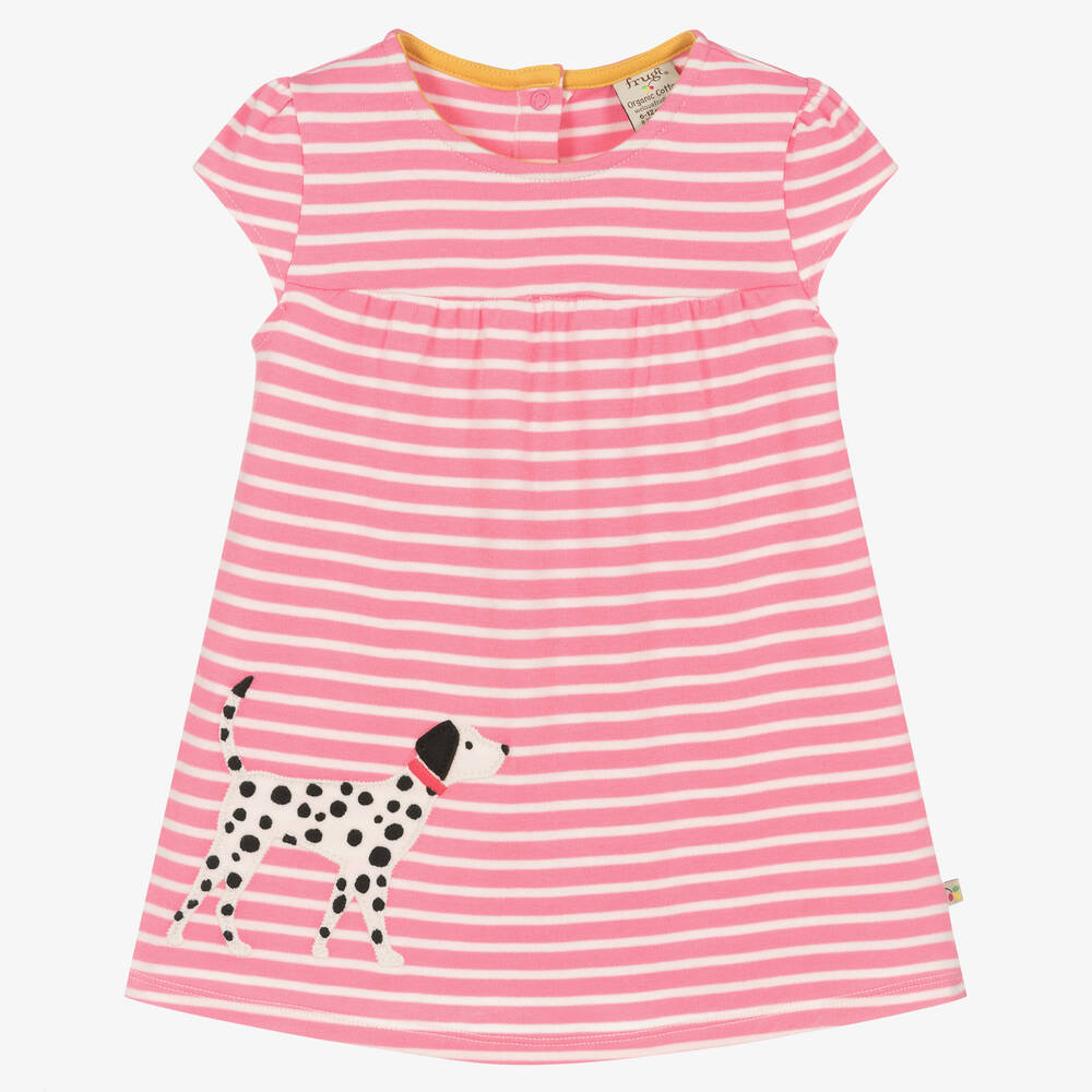 Frugi Babies' Girls Pink Striped Organic Cotton Dress